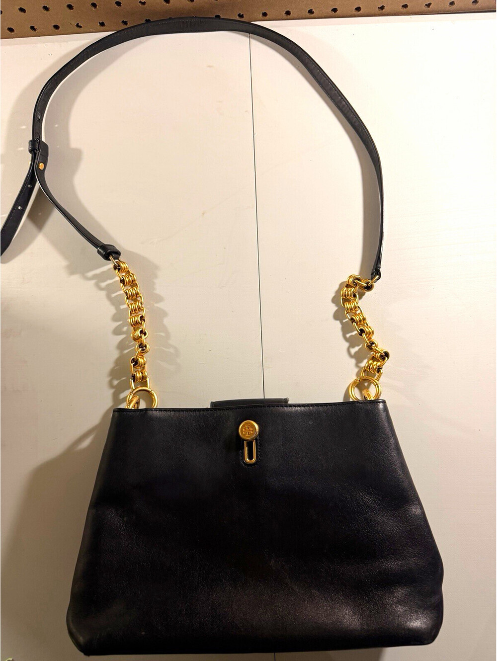 Tory Burch Lily Black Leather Gold Chain Shoulder Crossbody Bag